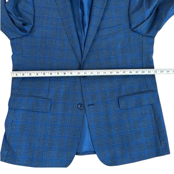 Mantoni Men's Navy Plaid Windowpane Single-Breasted Blazer 44R Super Fine Wool - Picture 4 of 14